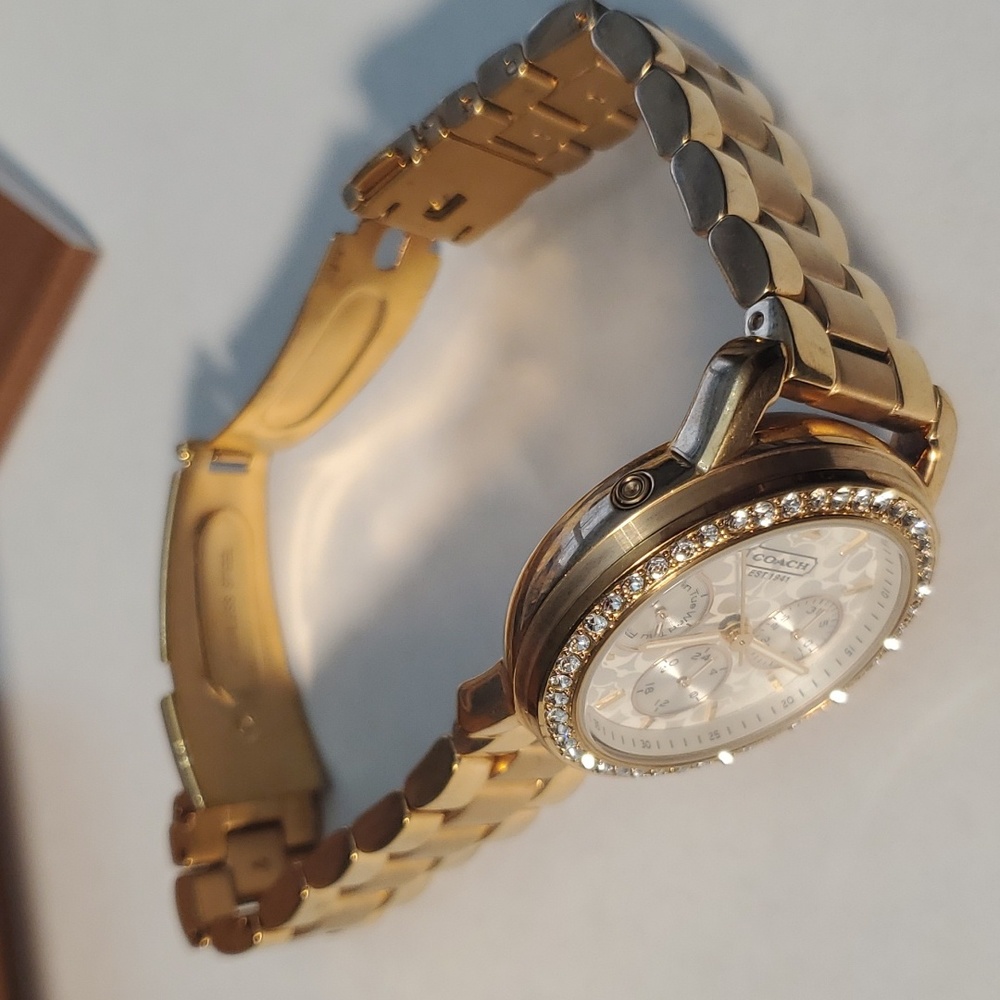 Coach Gold-Tone Crystal Bezel Chronograph Watch - Picture 8 of 8